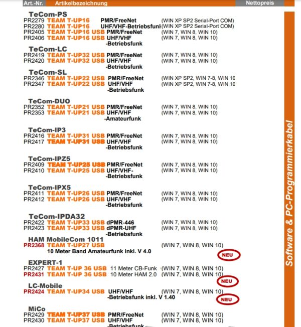 Programmier Software  alle Team Geräte