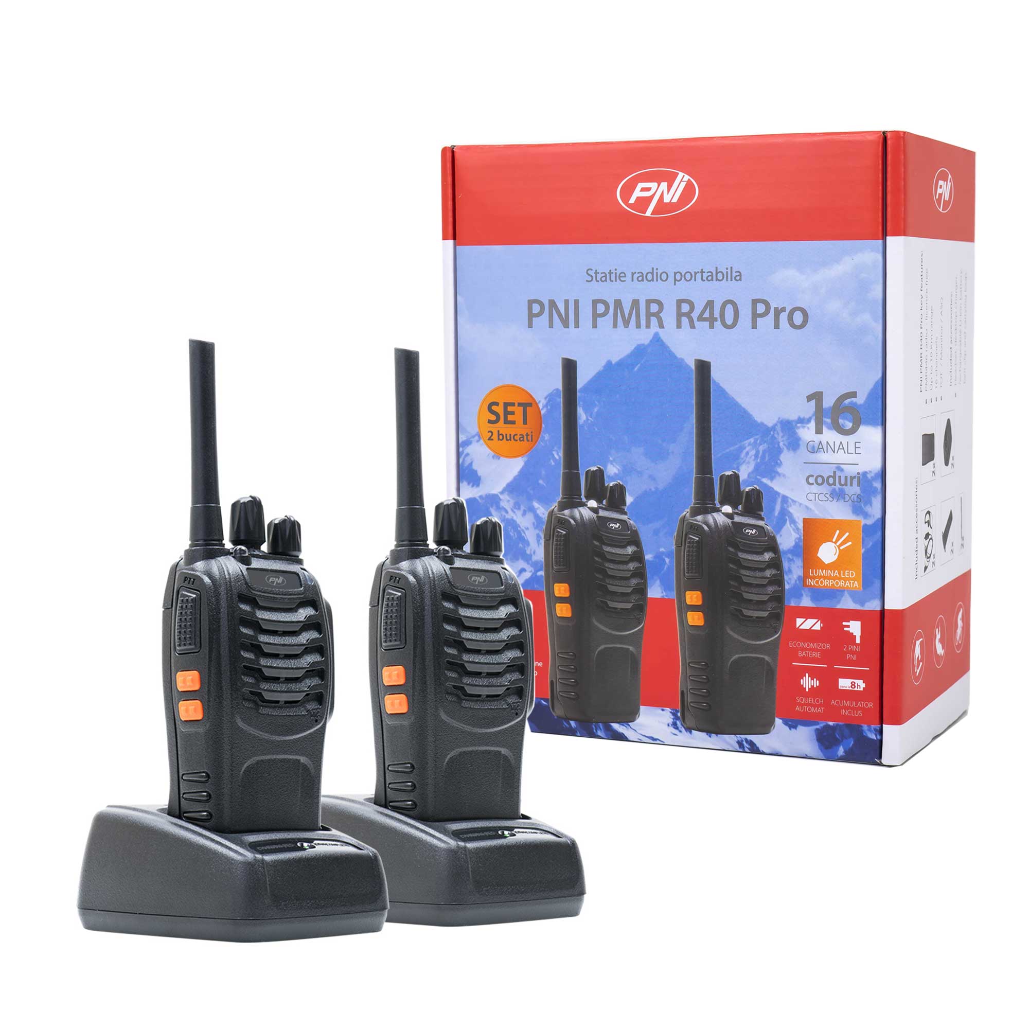 PNI PMR R40 Pro tragbares Funkgerät, Set mit 2 Stück 1 PNI PMR R40 Pro tragbares Funkgerät, Set mit 2 Stück