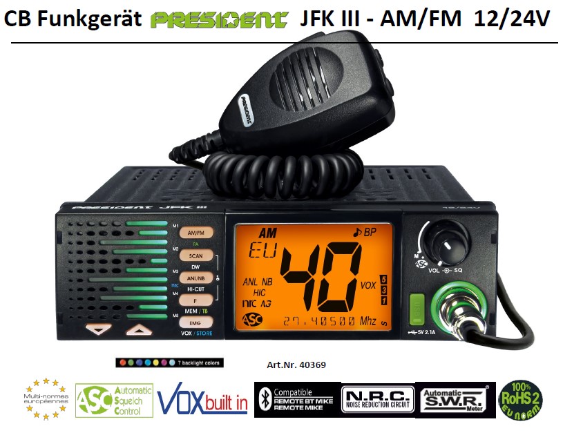 President JFK III VOX 12/24 Volt ASC Multinorm 1 President JFK III VOX 12/24 Volt ASC Multinorm